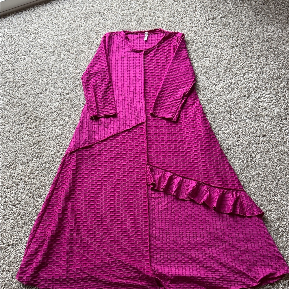 Elegant Long Sleeve Magenta Dress